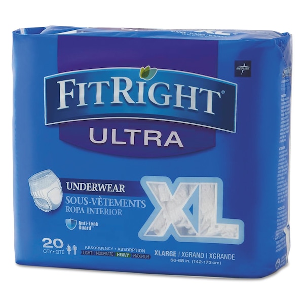 Medline FitRight Ultra Protective Underwear, X-Large, 56" to 68" Waist, PK80 FIT23600A - main